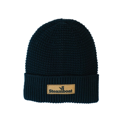 Recycled Waffle Knit Steamboat Black Beanie