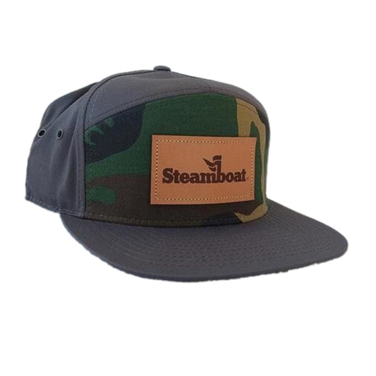 Steamboat Leather Logo Patch Flat Brim Hat